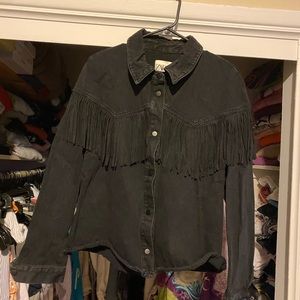 Zara button up fringe top